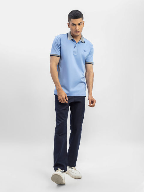 Mid Blue Interlock Polo With Contrasting Grey Collar Brumano Pakistan