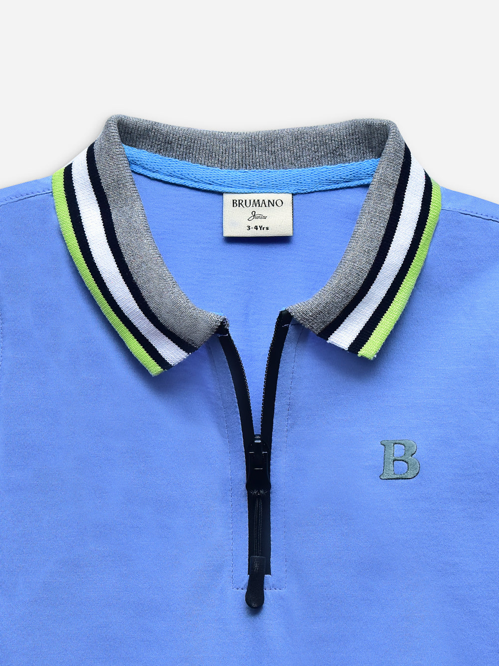 Mid Blue Interlock Zipper Polo With Contrasting Collar