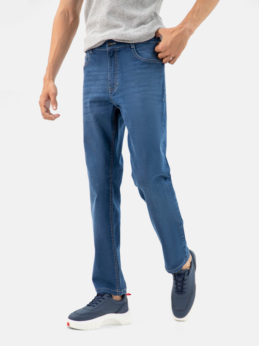 Mid Blue Washed Casual Fit Jeans