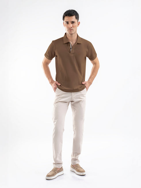 Mid Brown 100% Cotton Pique Polo