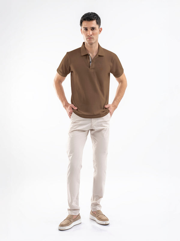 Mid Brown 100% Cotton Pique Polo