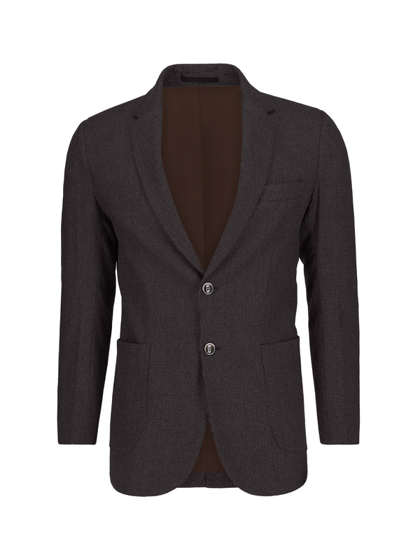 Mid Brown Micro Gingham Wool & Cashmere Blazer - Sartoria