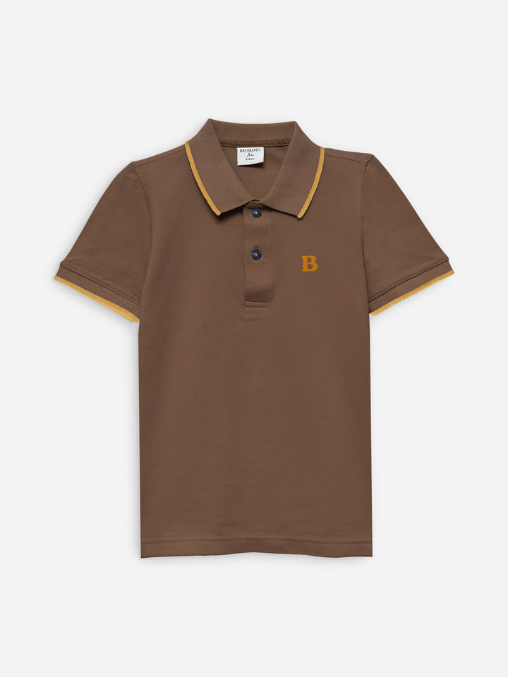 Mid Brown Polo With Tipping Collar