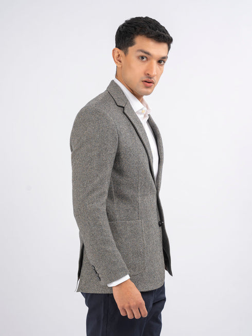 Mid Grey Herringbone Wool & Cashmere Blazer - Sartoria