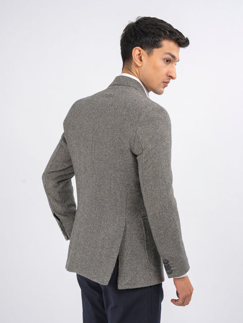 Mid Grey Herringbone Wool & Cashmere Blazer - Sartoria