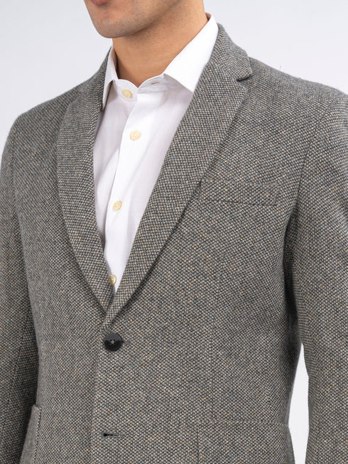 Mid Grey Herringbone Wool & Cashmere Blazer - Sartoria