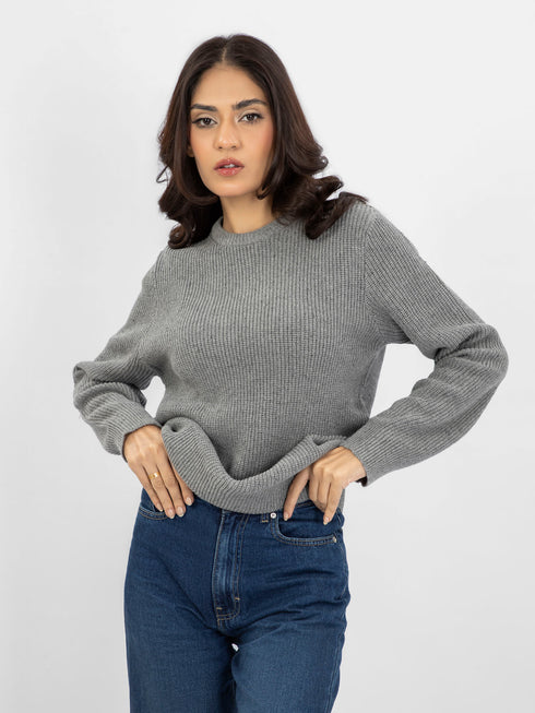 Mid Grey Knitted Jumper - Women