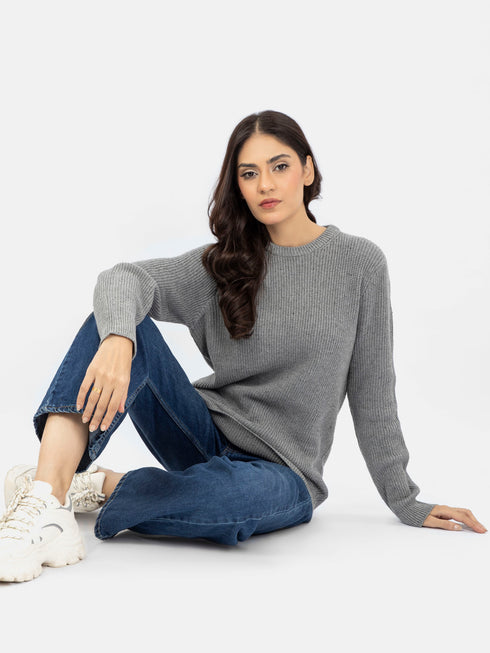 Mid Grey Knitted Jumper - Women