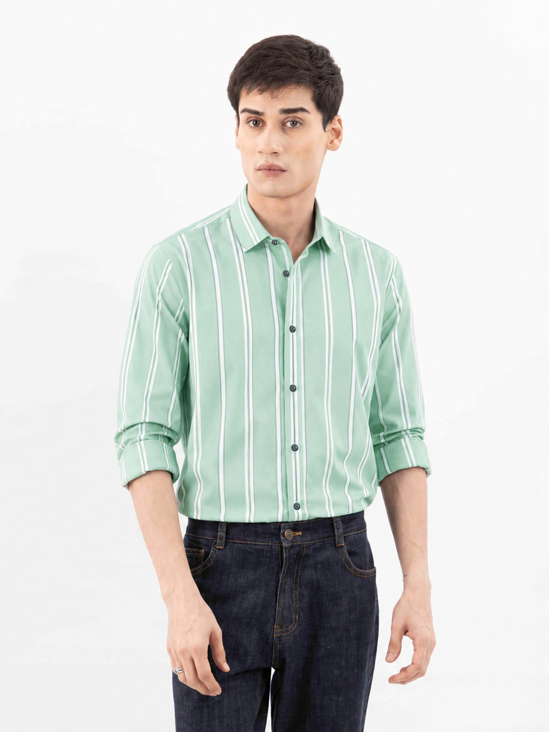 Mint Green Striped Formal Shirt
