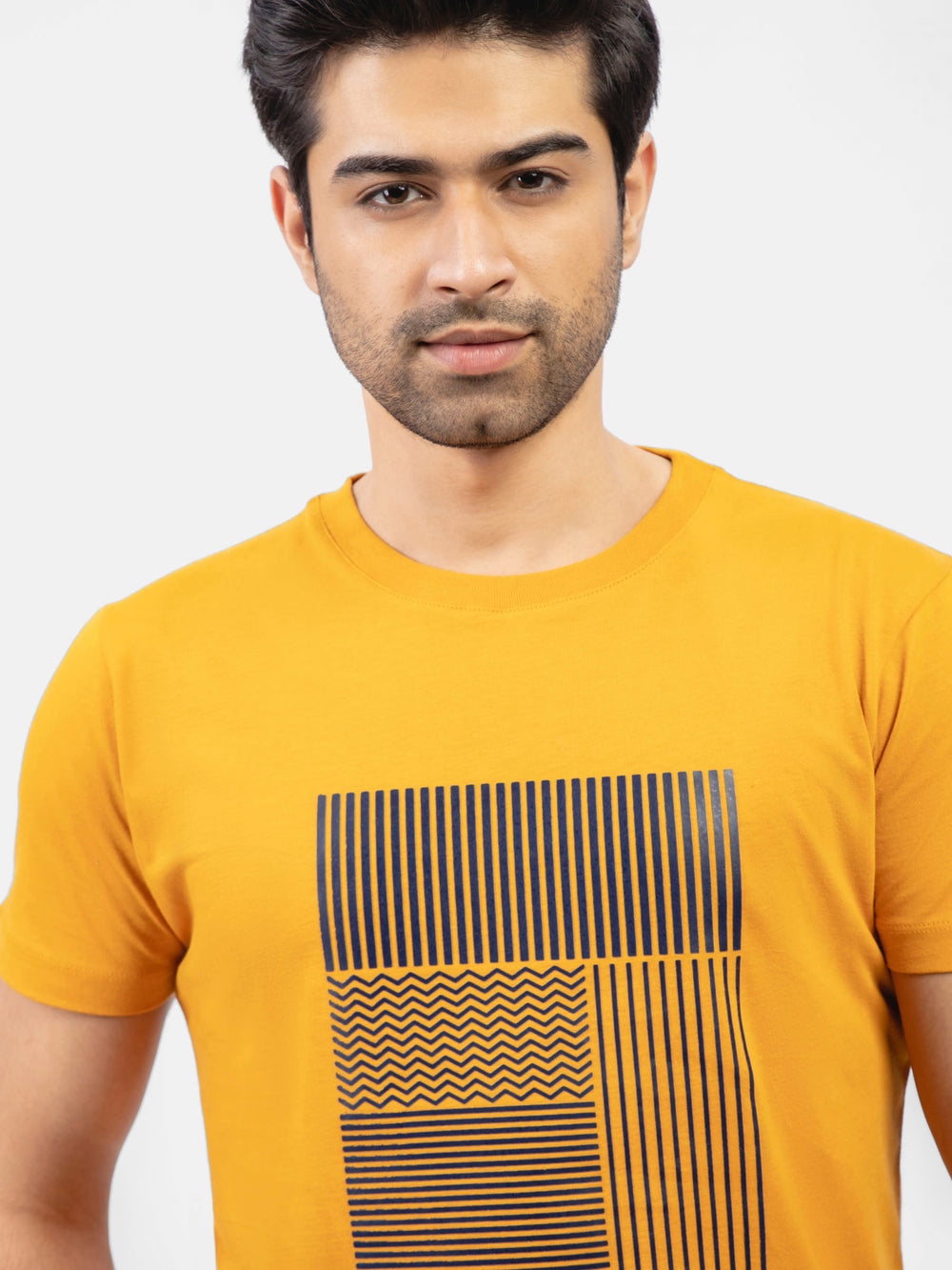 Mustard abstract 3d printed crew neck t shirt brumano pakistan