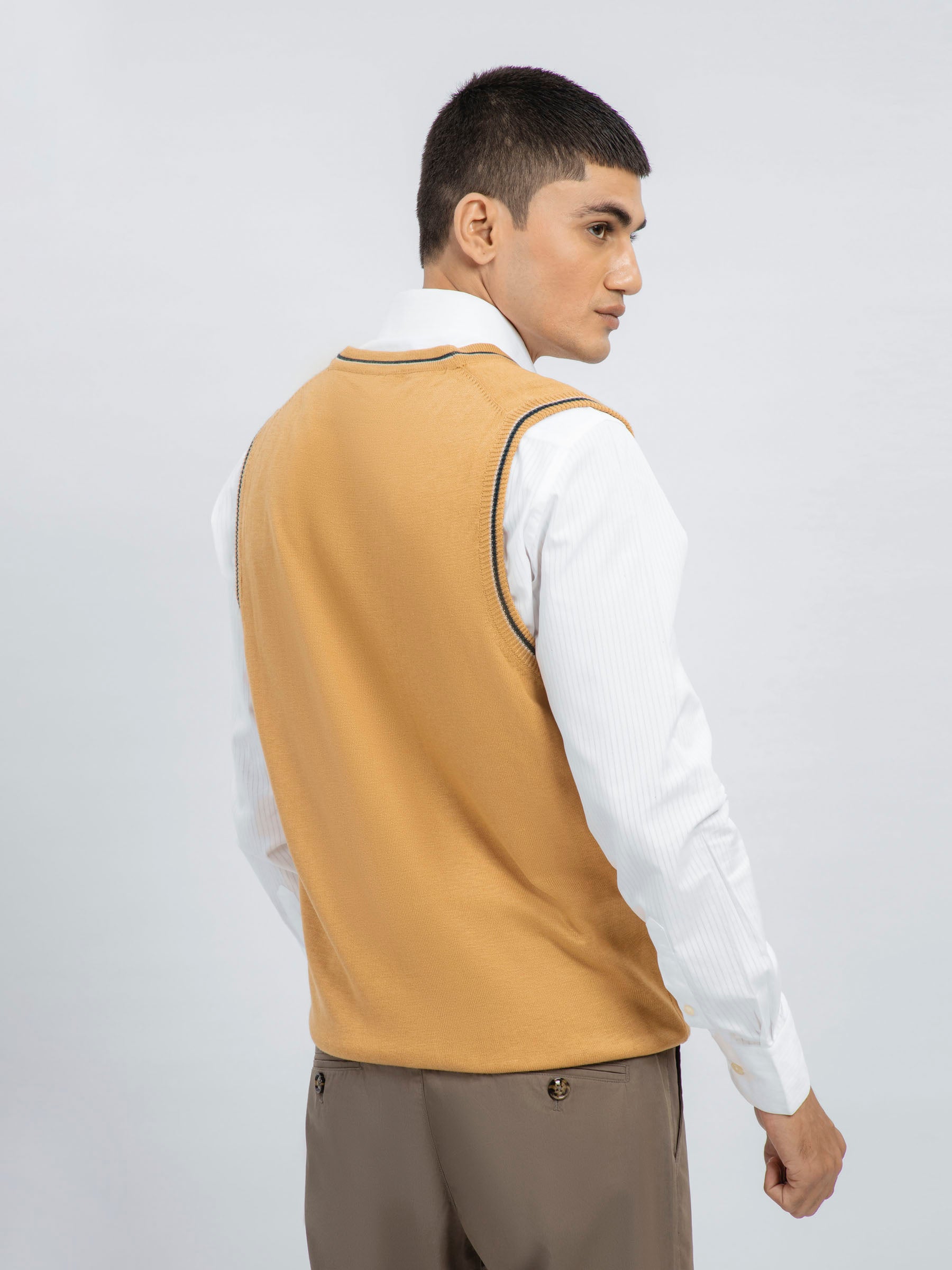 Mustard sleeveless outlet cardigan