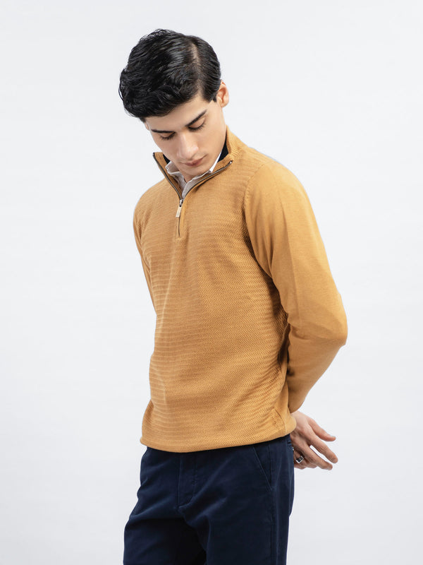 Mustard Wool Textured Half-Zip Sweater Brumano Pakistan