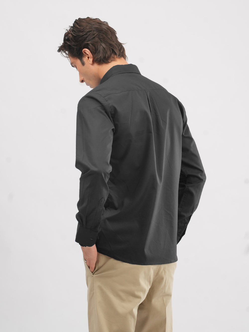 Back view of navy blue formal shirt for men