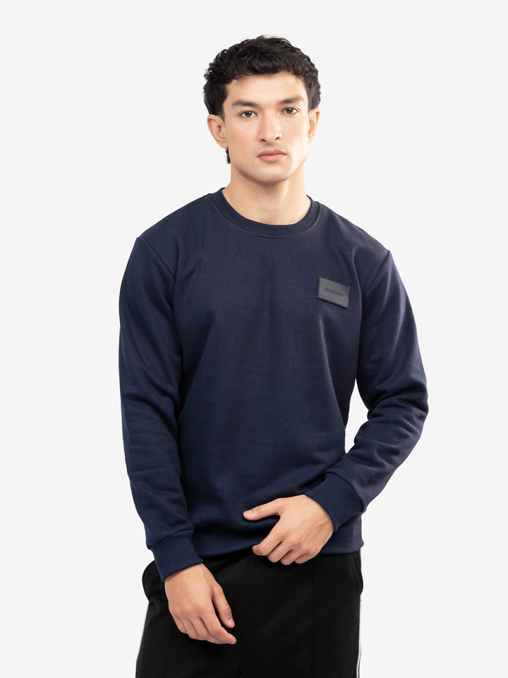 Men's navy blue heavy crew neck sweatshirt front view
