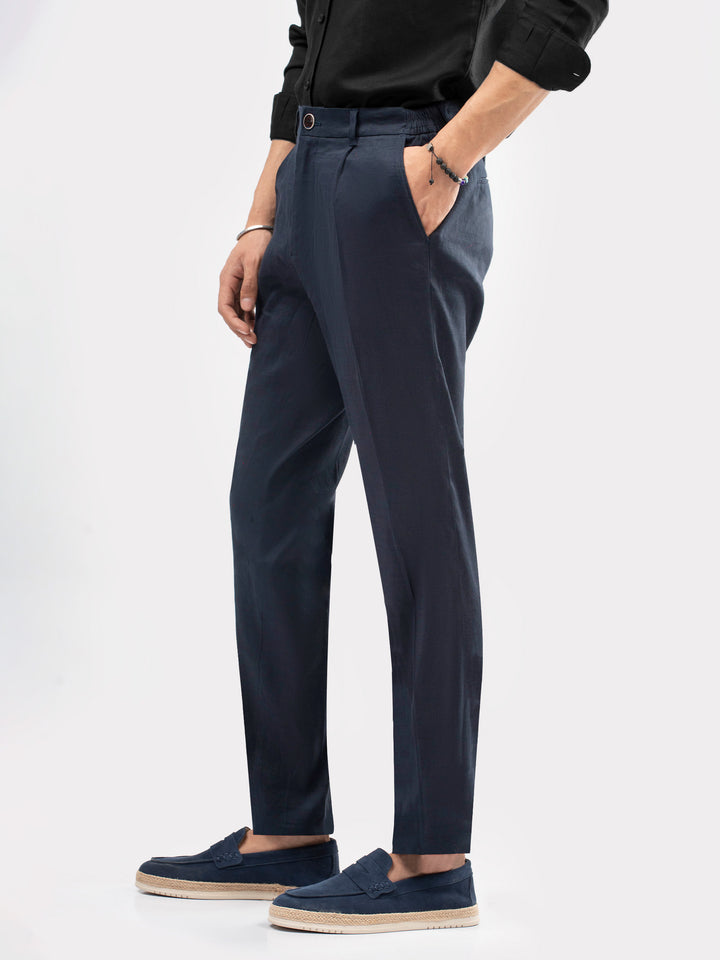 Men wearing smart casual navy blue pleated chinos