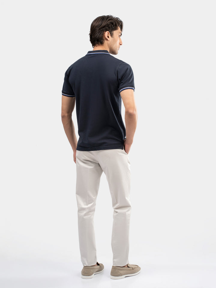 Navy Blue Multicolor Tipped Collar Pique Polo