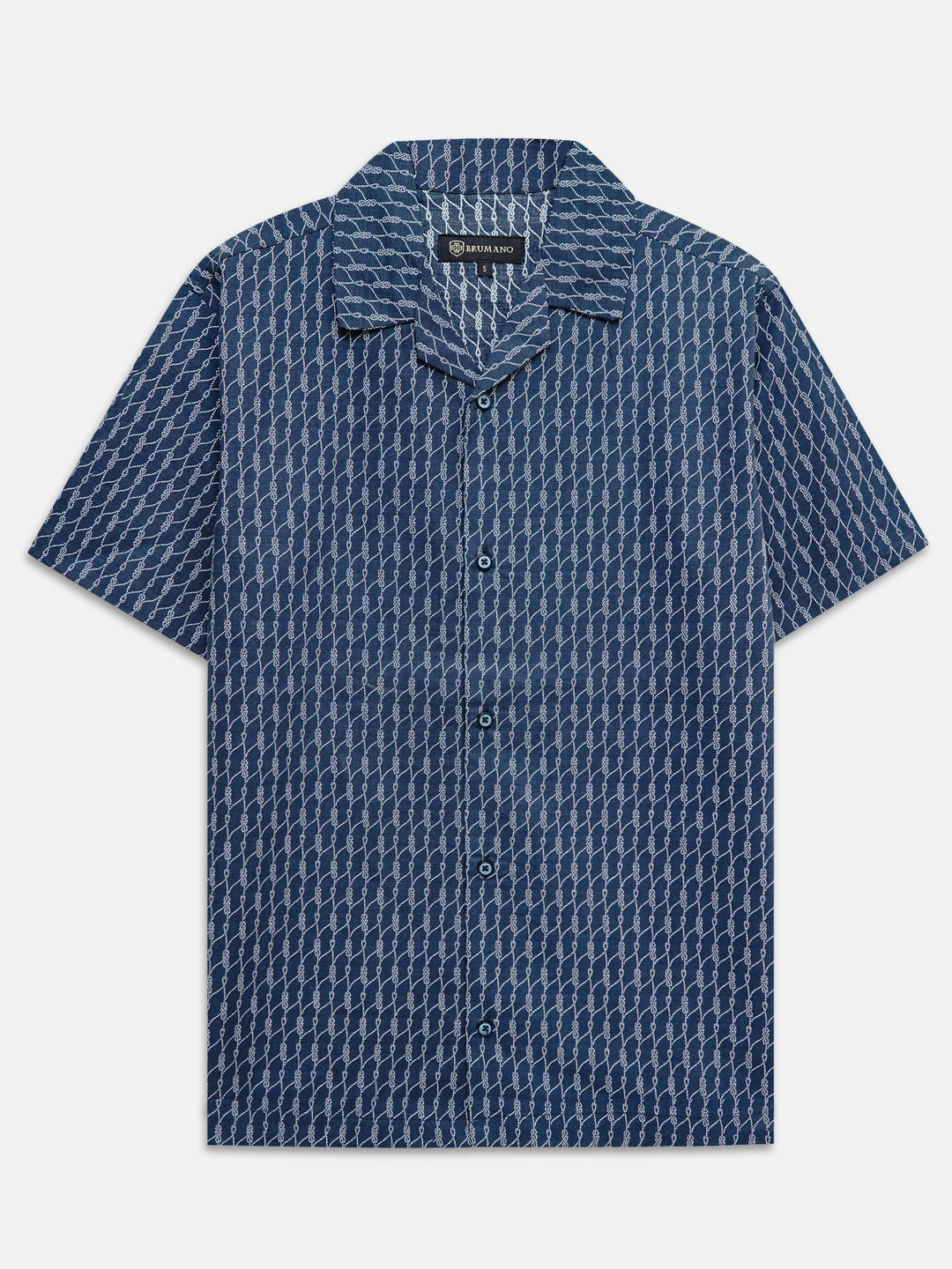 Navy Blue Printed Light Weight Cuban Collar Shirt