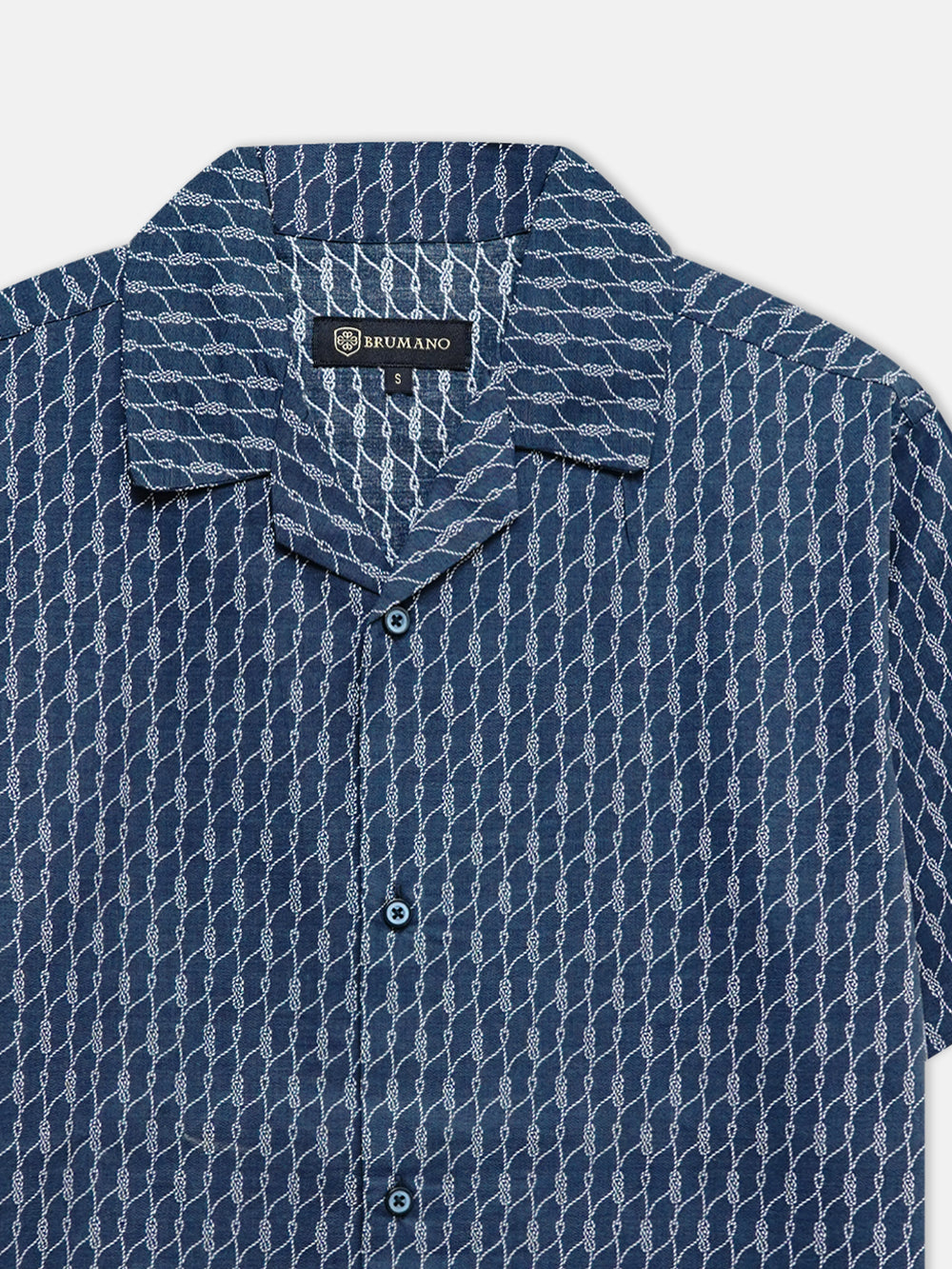 Navy Blue Printed Light Weight Cuban Collar Shirt