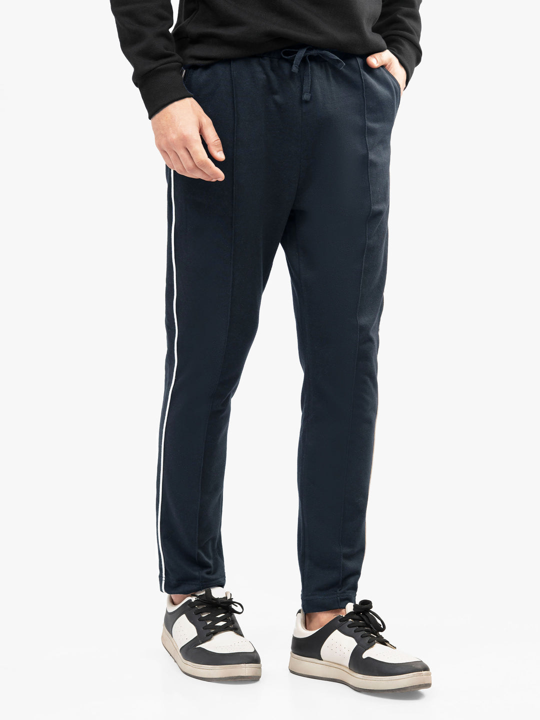 Men's navy blue knitted pajama front view