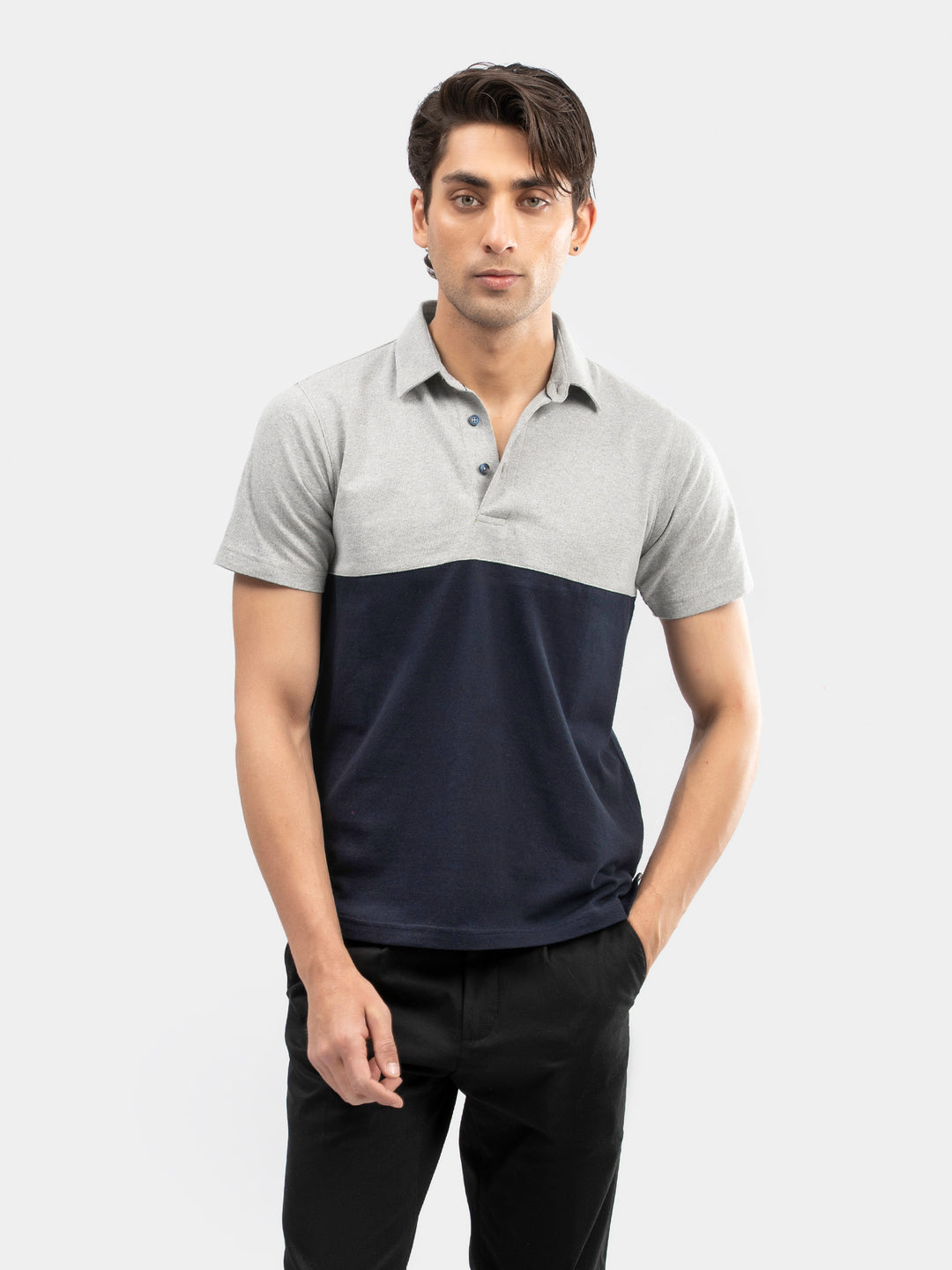 Navy blue   heather grey self collar polo brumano pakistan