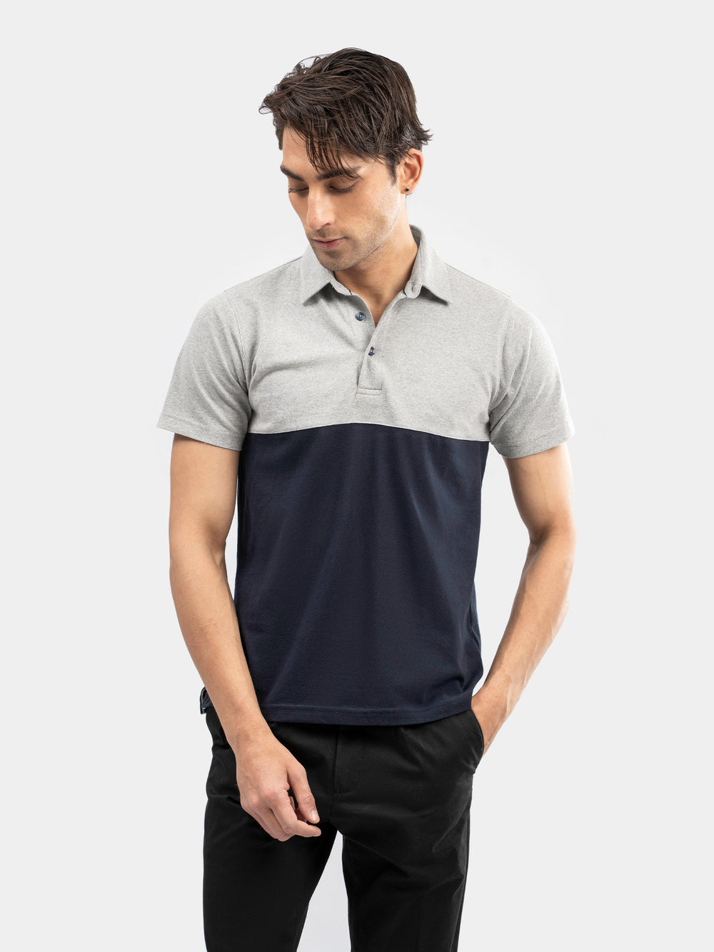 Navy blue   heather grey self collar polo brumano pakistan1