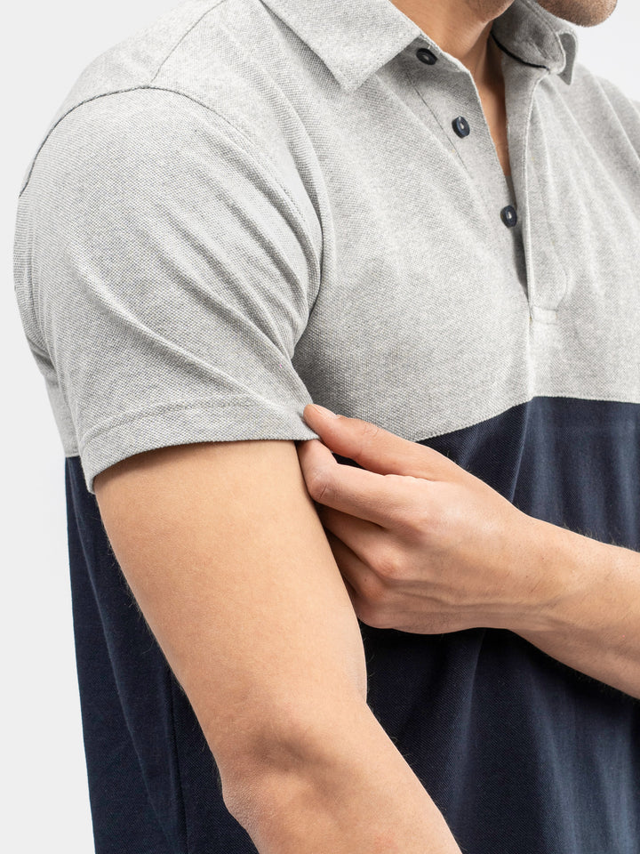 Navy Blue & Heather Grey Self Collar Polo
