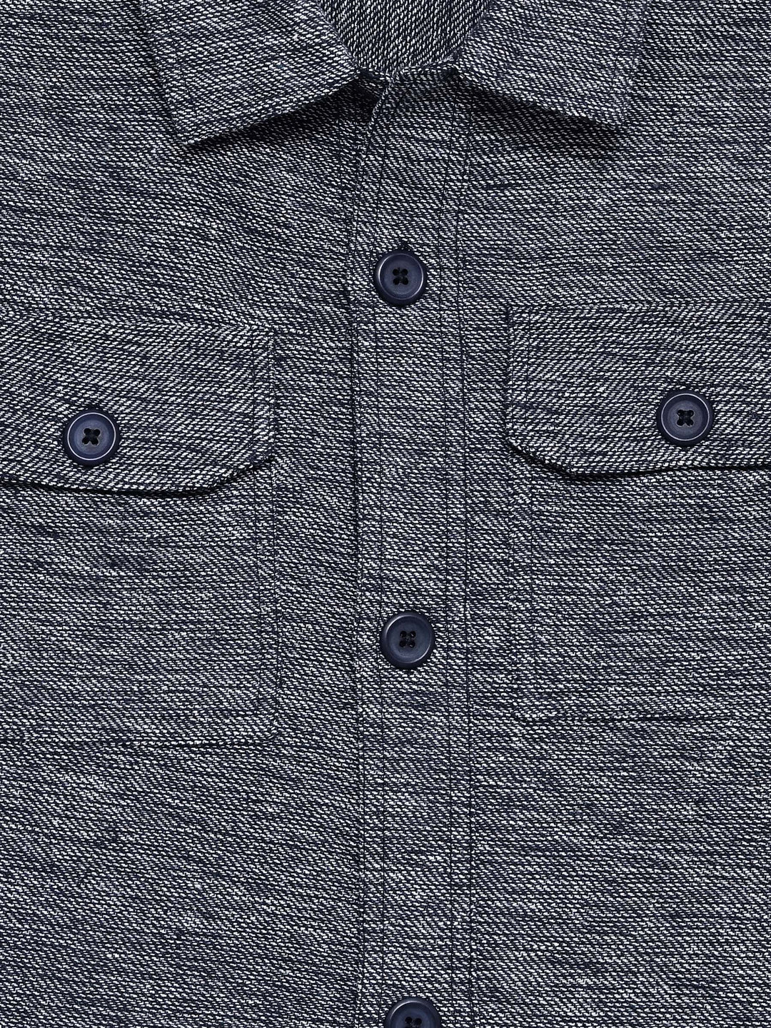 Navy Blue & Beige Structured Over Shirt With Front Flat Pockets