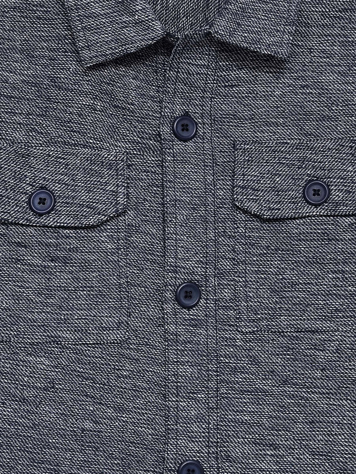 Navy Blue & Beige Structured Over Shirt With Front Flat Pockets