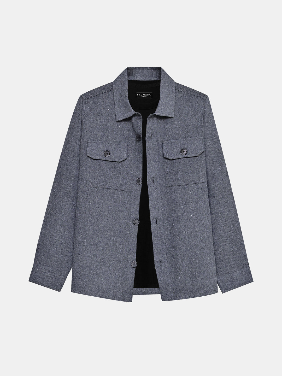 Charcoal Grey Neppy Over Shirt With Front Flat Pockets