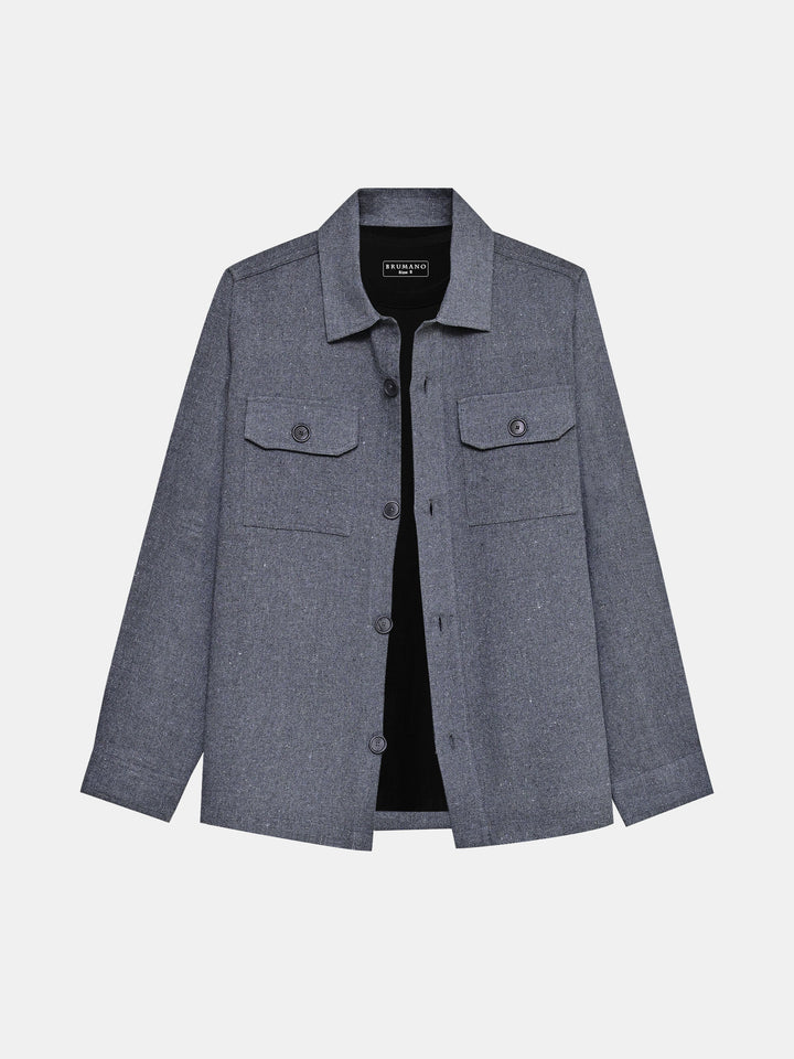 Charcoal Grey Neppy Over Shirt With Front Flat Pockets