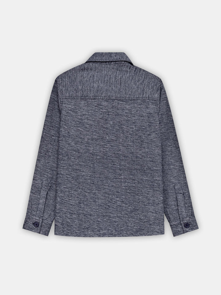 Navy Blue & Beige Structured Over Shirt With Front Flat Pockets