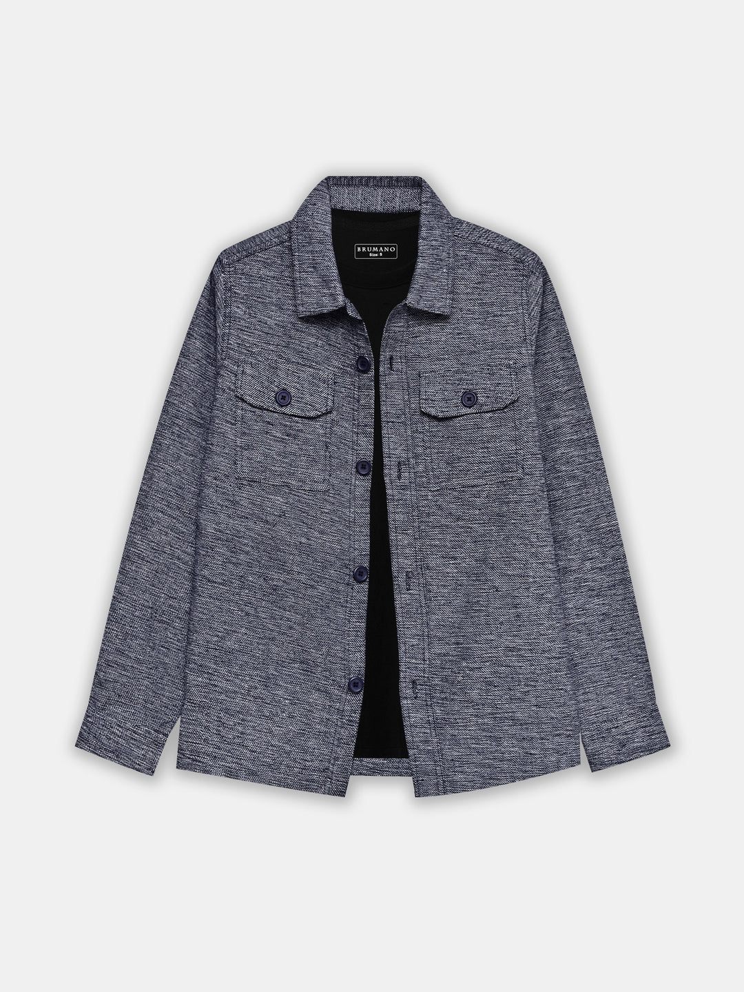Navy Blue & Beige Structured Over Shirt With Front Flat Pockets