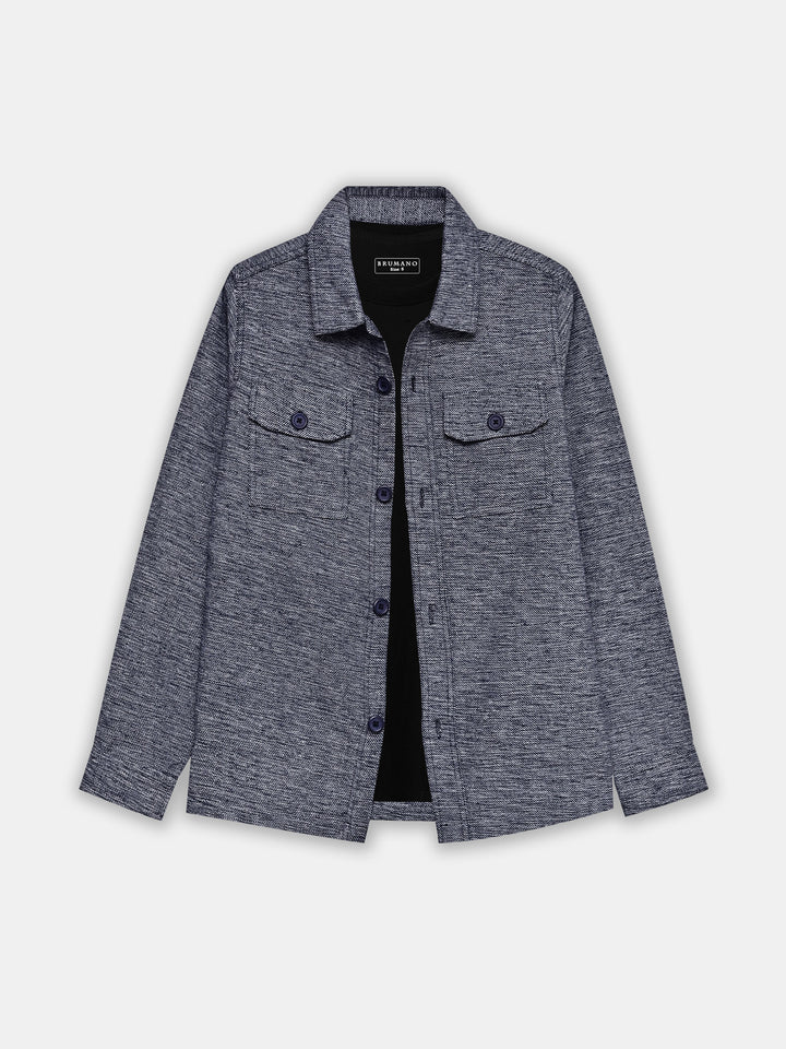 Navy Blue & Beige Structured Over Shirt With Front Flat Pockets