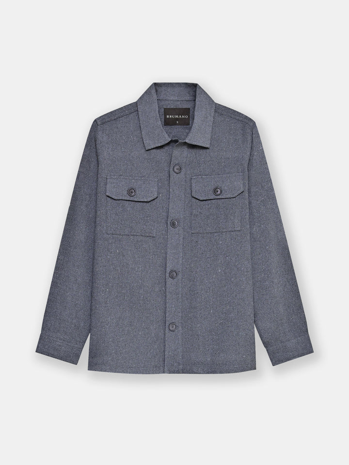 Charcoal Grey Neppy Over Shirt With Front Flat Pockets
