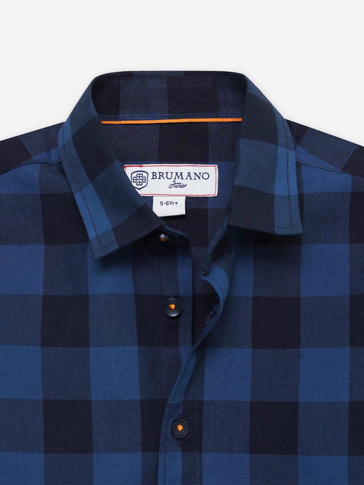 Navy Blue & Black Bold Checkered Casual Shirt - Junior