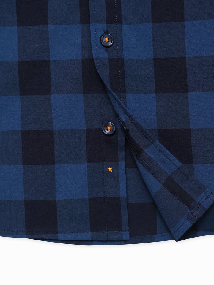 Navy Blue & Black Bold Checkered Casual Shirt - Junior
