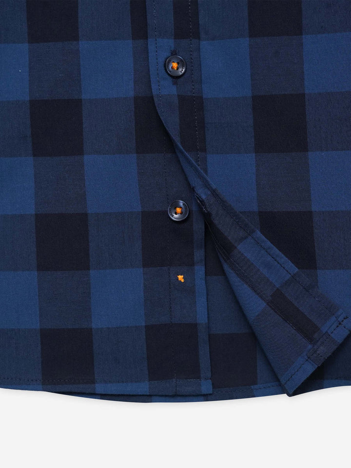 Navy Blue & Black Bold Checkered Casual Shirt - Junior