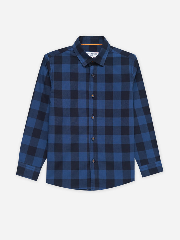 Navy Blue & Black Bold Checkered Casual Shirt - Junior