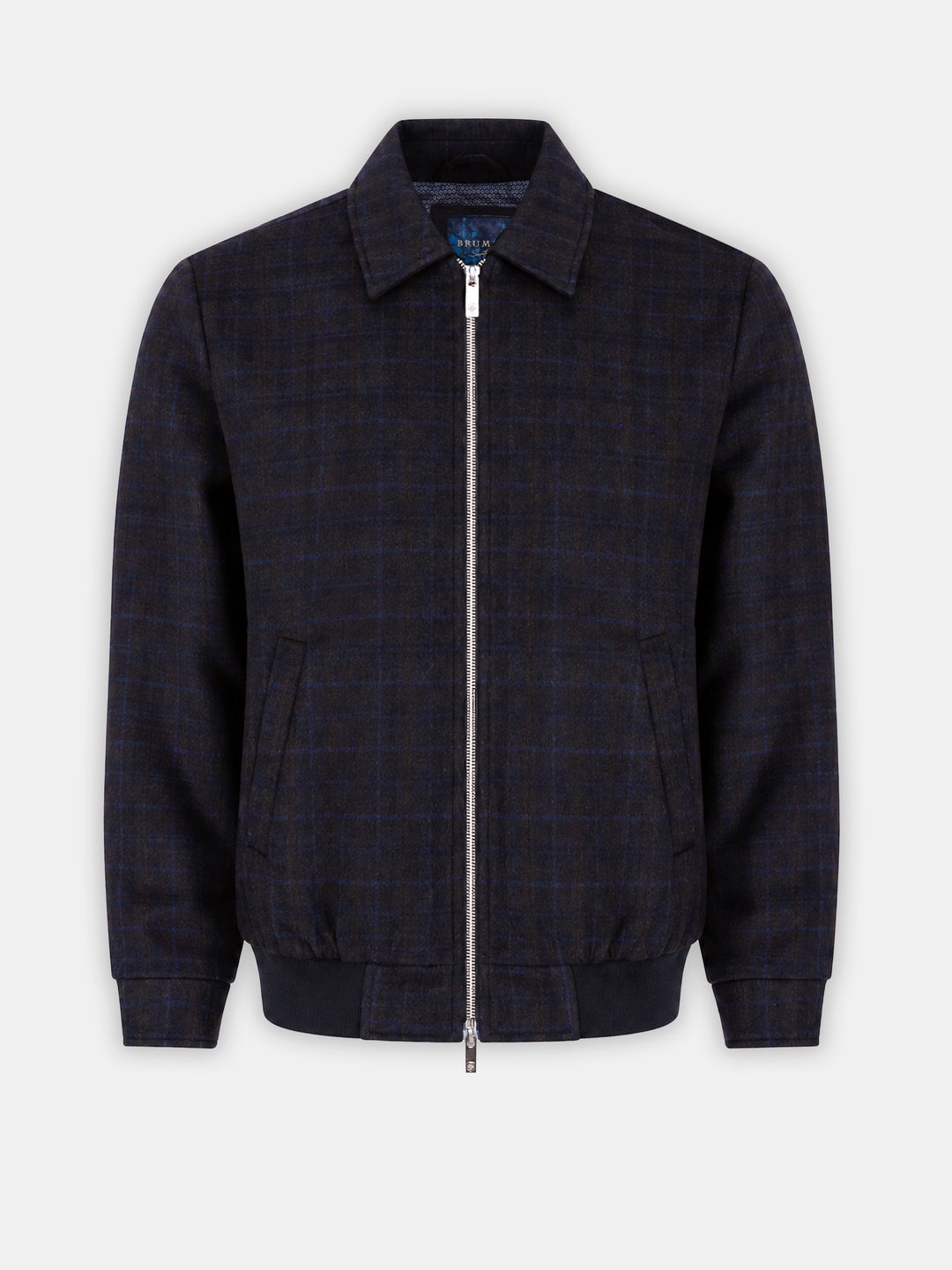 Navy Blue & Brown Wool & Cashmere Blended Jacket - Sartoria