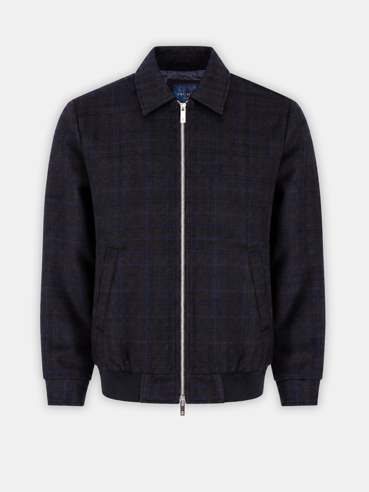 Navy Blue & Brown Wool & Cashmere Blended Jacket - Sartoria