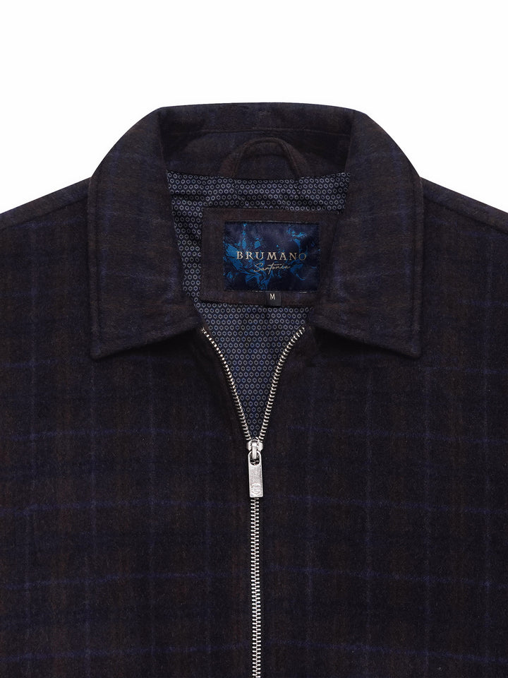 Navy Blue & Brown Wool & Cashmere Blended Jacket - Sartoria