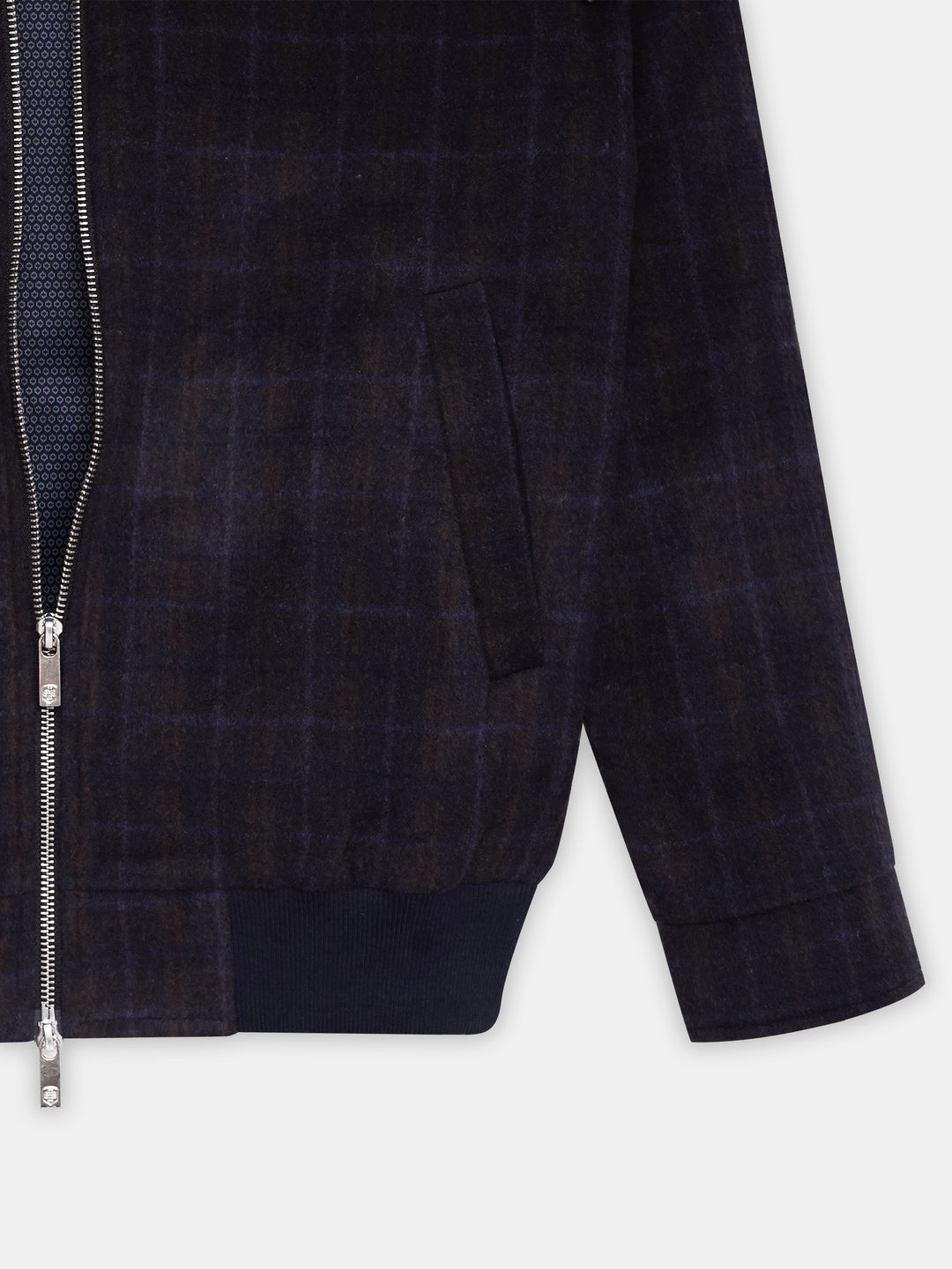 Navy Blue & Brown Wool & Cashmere Blended Jacket - Sartoria