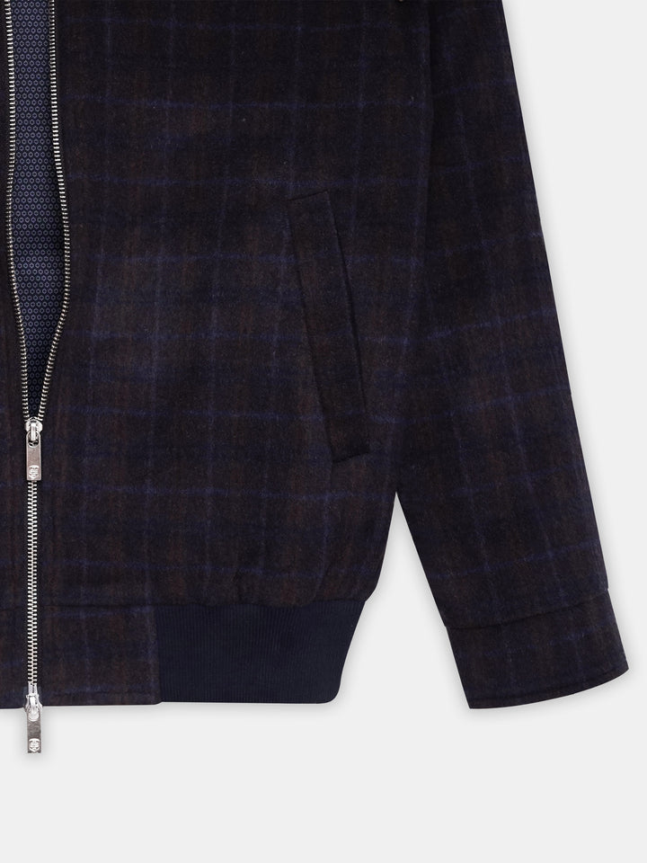Navy Blue & Brown Wool & Cashmere Blended Jacket - Sartoria