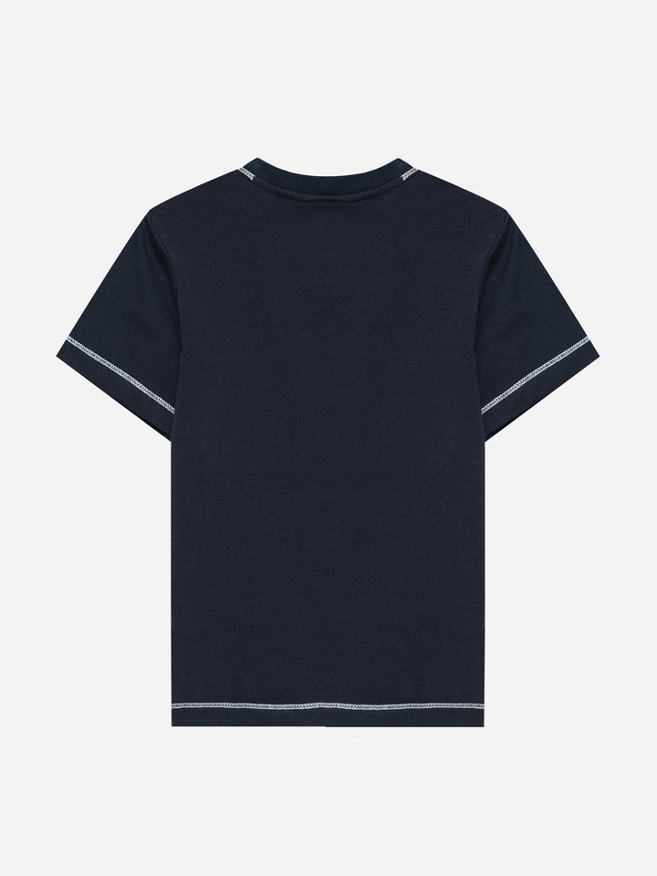 Navy Blue Casual Crew Neck T-Shirt With Stitch Detailing - Junior