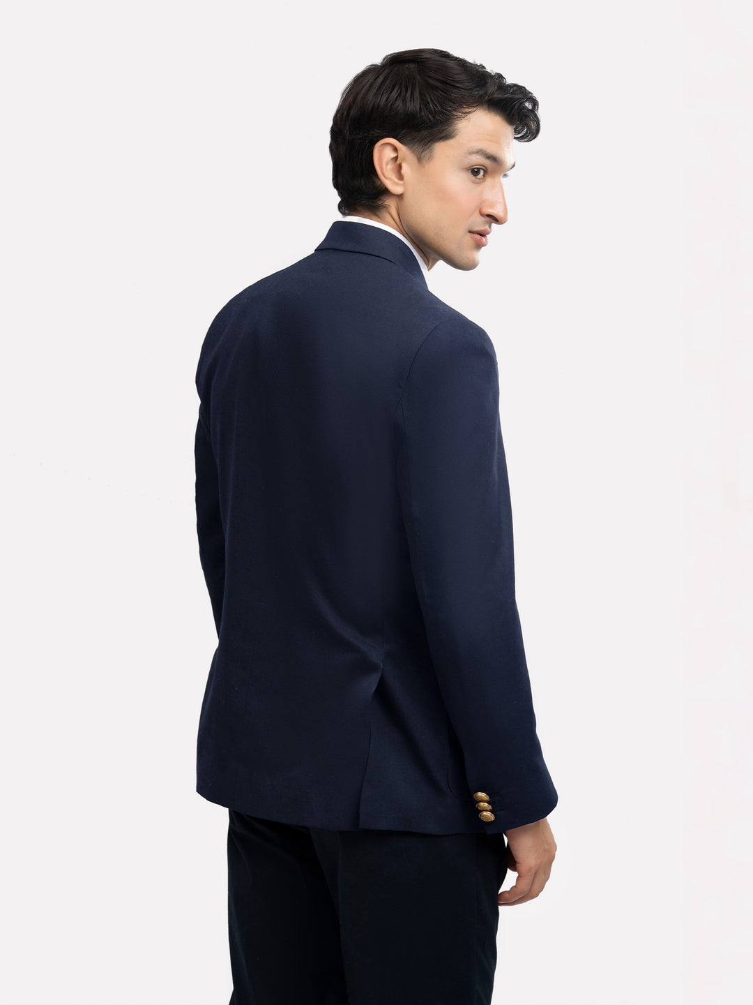 Man wearing navy blue formal blazer for corporate events