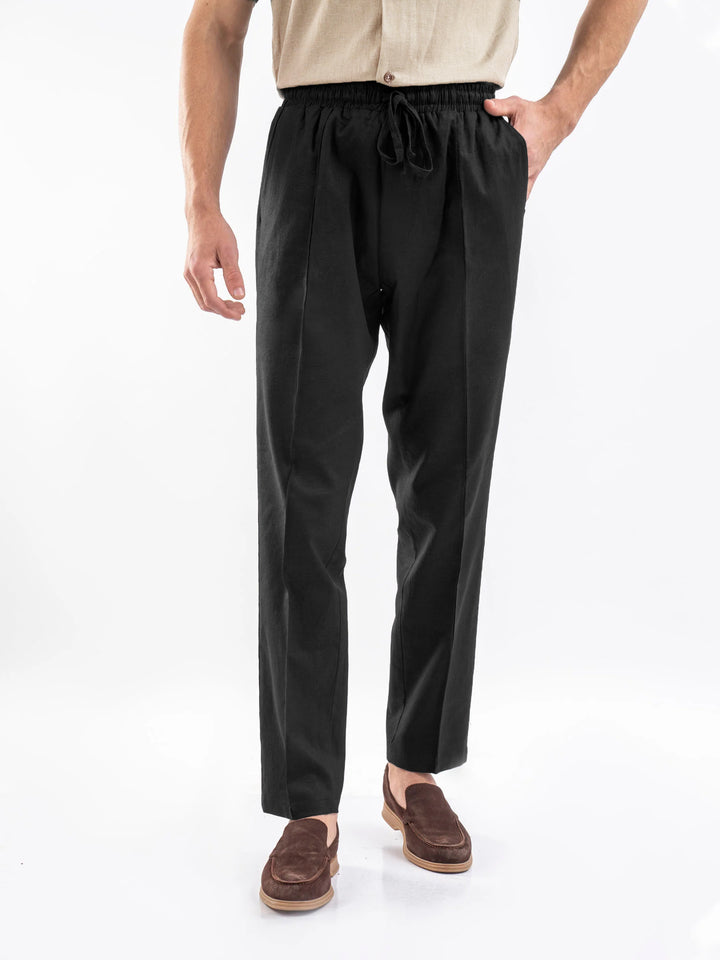 Navy Blue Linen Blended Casual Pajama
