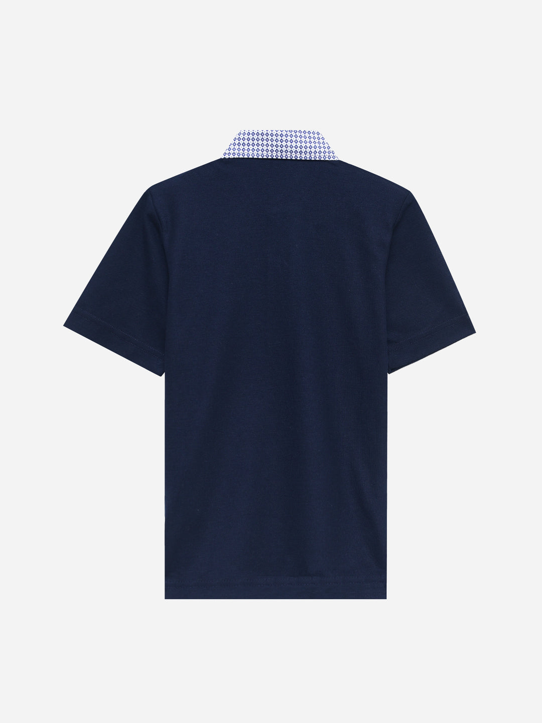 Navy Blue Pique Polo With Contrasting Printed Collar - Junior