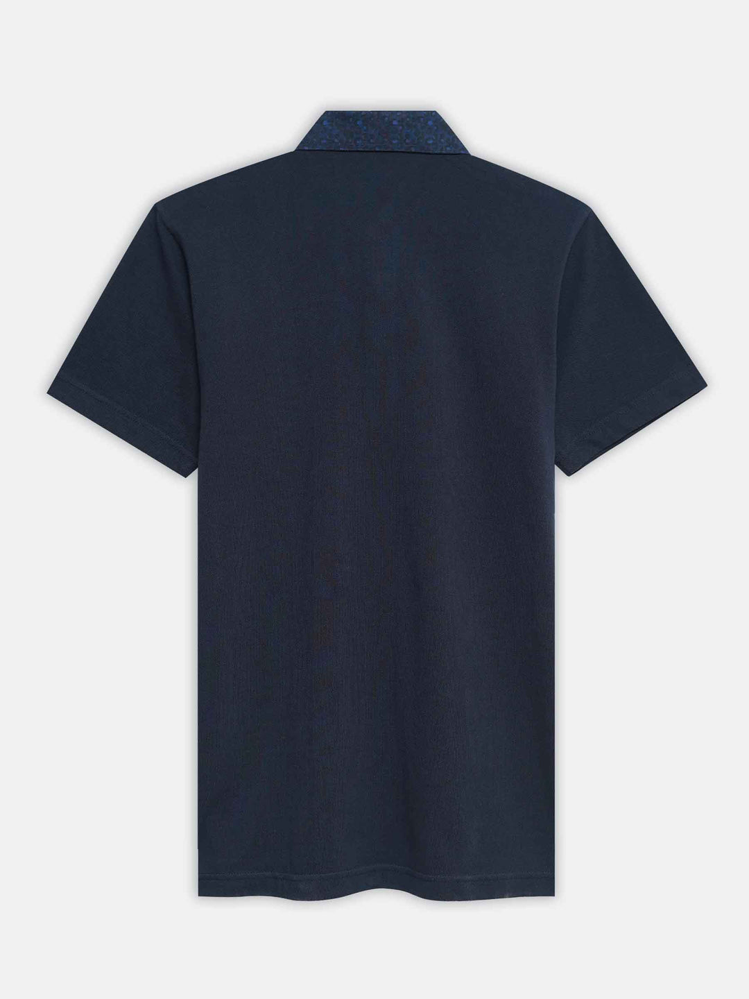 Navy Blue Pique Polo With Printed Cutaway Collar
