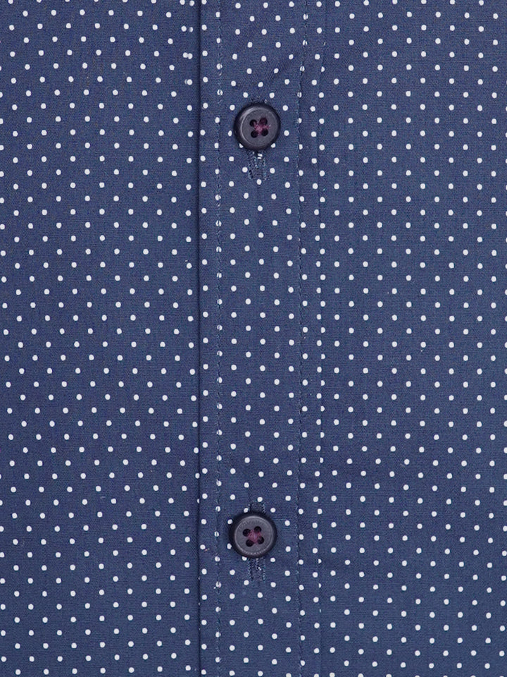 Navy Blue Polka Dot Printed Shirt