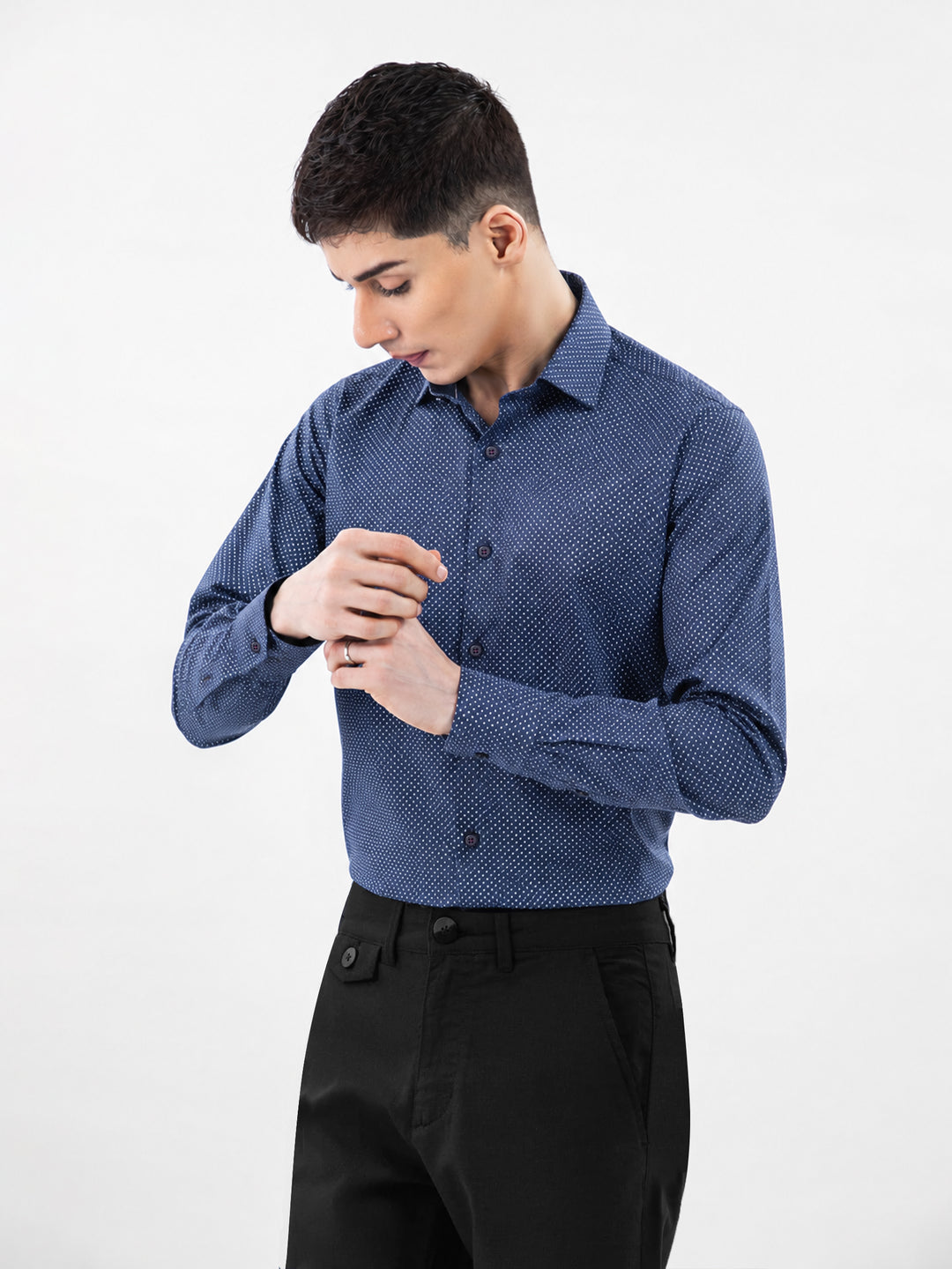 Navy blue polka dot printed shirt brumano pakistan 5935088c 3dd9 421a 9d93 a38c1fdd545b
